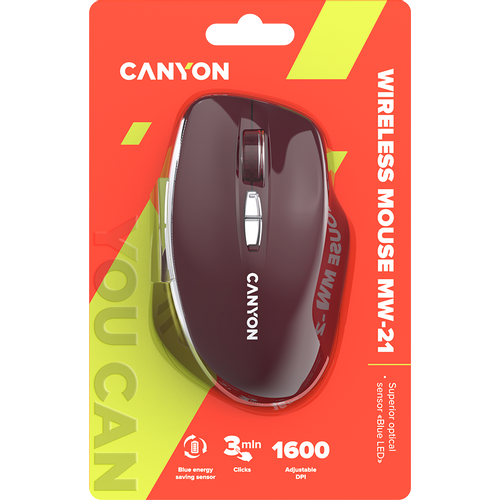 CANYON MW-21, 2.4 GHz Wireless mouse ,with 7 buttons, DPI 800/1200/1600, Battery: AAA*2pcs,Burgundy Red,72*117*41mm, 0.075kg slika 6