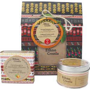 Poklon paket Ethno Croatia Mandarina, mirisna svijeća i prirodni sapun