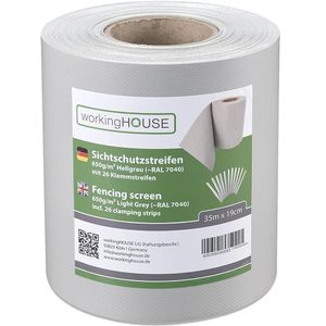 WorkingHouse PVC folija za ograde, 35m x 19cm, 26 zakački, 450 g/m2, siva