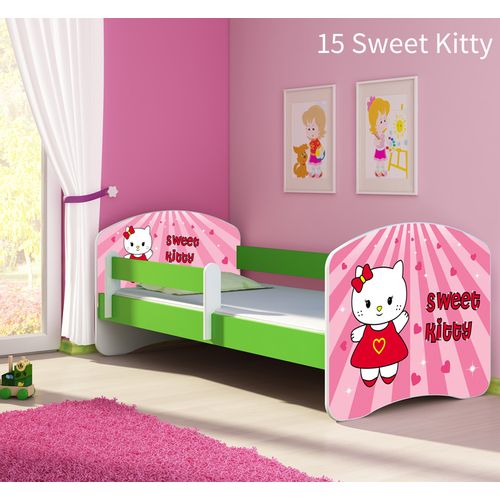 Dječji krevet ACMA s motivom, bočna zelena 140x70 cm - 15 Sweet Kitty slika 1