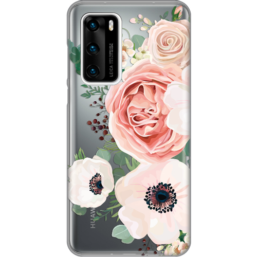 Maska Silikonska Print Skin za Huawei P40 Luxury Pink Flowers slika 1