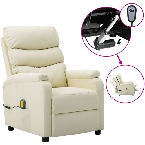 Električna masažna fotelja od umjetne kože krem slika 1