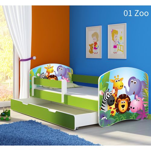 Dječji krevet ACMA s motivom, bočna zelena + ladica 160x80 cm slika 1