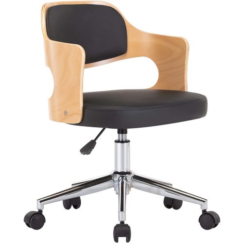 Okretna uredska stolica od savijenog drva i umjetne kože crna slika 2