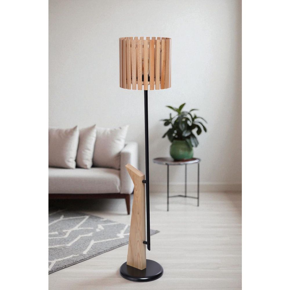 Opviq Podna lampa 678, hrast, crna slika 1