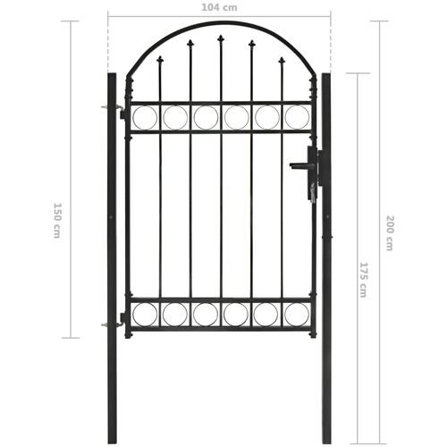 Vrata za ogradu s lučnim vrhom čelična 100 x 150 cm crna slika 18