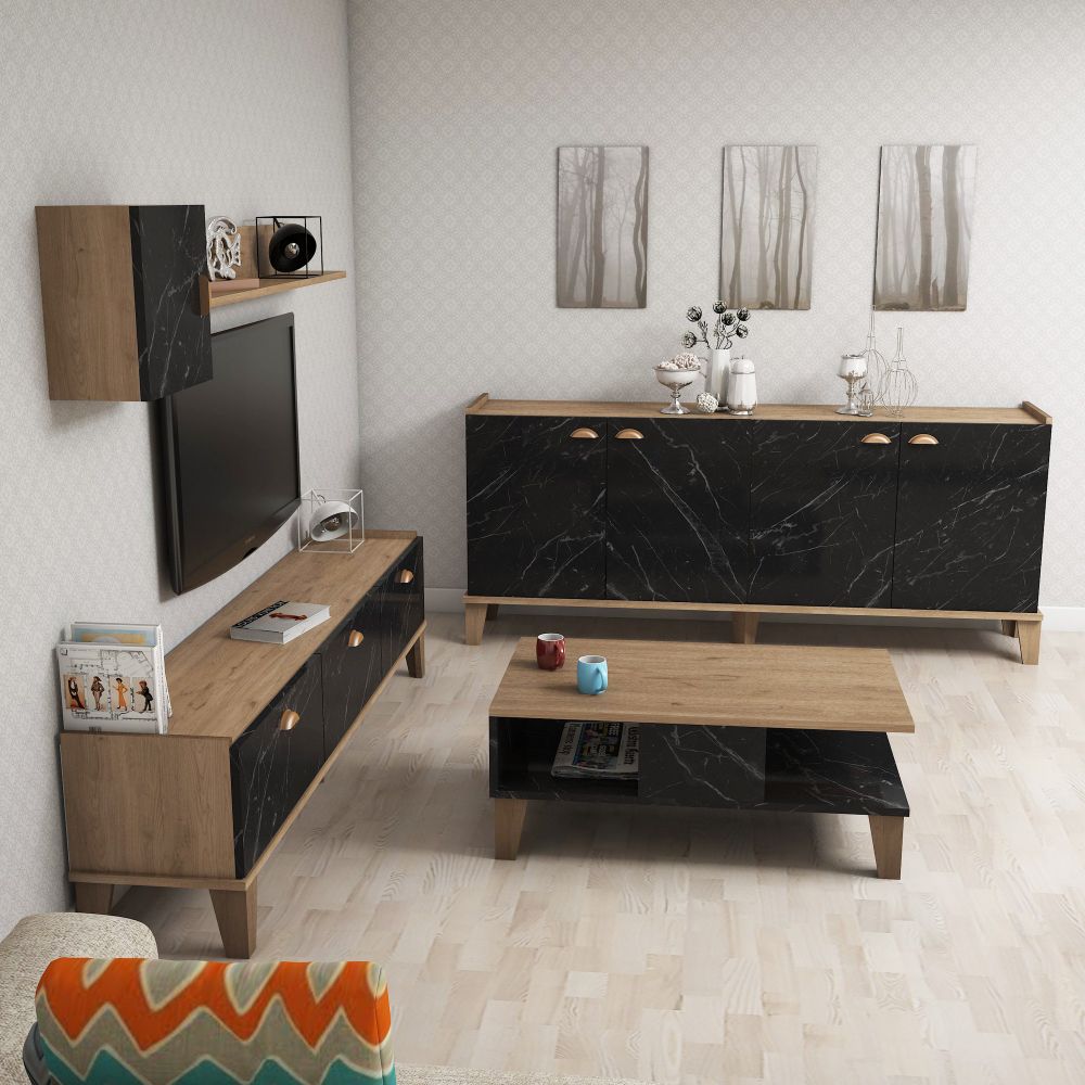 Set Namještaja za Dnevni Boravak Sumer 2 Oak s Mramornim Detaljima slika 3