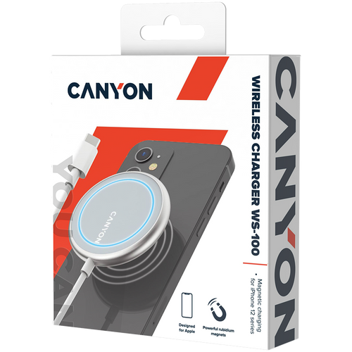 CANYON WS-100 Bežični punjač, 15W, Srebrni slika 5