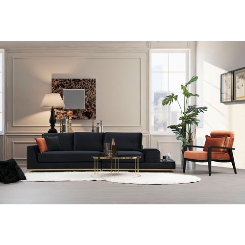 Atelier Del Sofa Četverosjed, LINE s integriranim stolićem, crni, Line With Side Table - Black slika 7