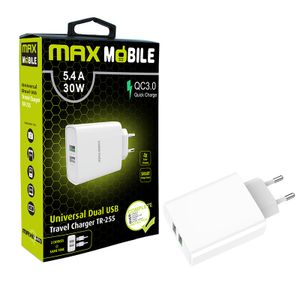 MAXMOBILE KUĆNI ADAPTER QC 3.0 QUICK CHARGE DUAL USB TR-255 5.4A,30W