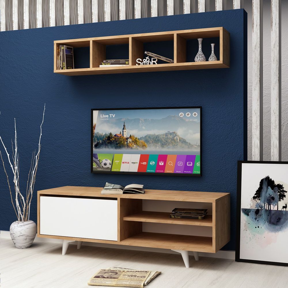 TV komoda Duku u boja hrasta i bijela slika 2