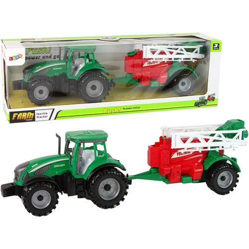 Zeleni traktor sa crvenom prskalicom slika 1