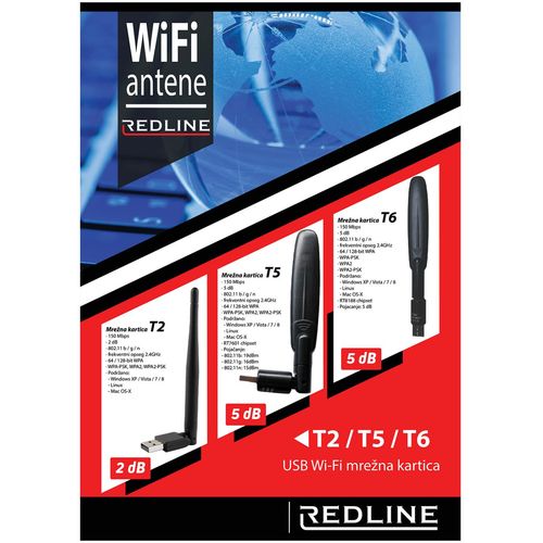 REDLINE Wi-Fi mrežna kartica, USB, 2.4 GHz, 2 dB, 150 Mbps, RT7601 - T2 WiFi antena slika 3