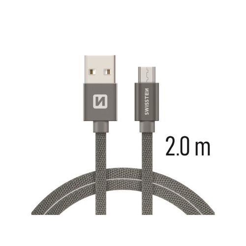 SWISSTEN kabel USB/microUSB, platneni, 3A, 2m, sivi slika 1