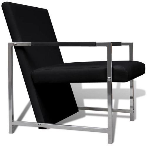Fotelja od umjetne kože s kromiranim nogama crna slika 5