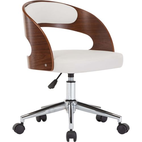 Okretna uredska stolica od savijenog drva i umjetne kože bijela slika 35