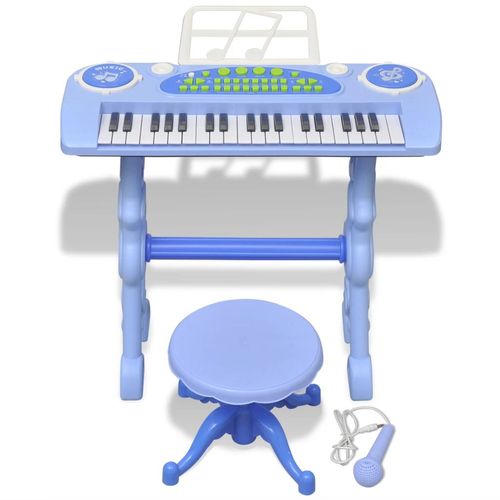 Plava dječja klavijatura s 37 tipki, stolicom i mikrofonom slika 11