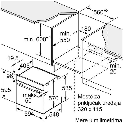 Bosch HBA573BB1 Serija 4, Ugradna rerna, Piroliza, Teleskopske vođice, Crna slika 6