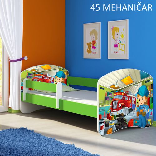 Dječji krevet ACMA s motivom, bočna zelena 180x80 cm 45-mehanicar slika 1
