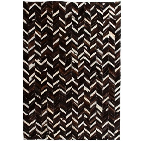 Tepih od prave kože s pačvorkom 120 x 170 cm ševron crno-bijeli slika 25