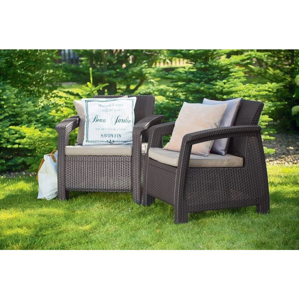 Keter set fotelja (x2) CORFU, smeđa boja, 75 x 70 x 79 cm slika 2
