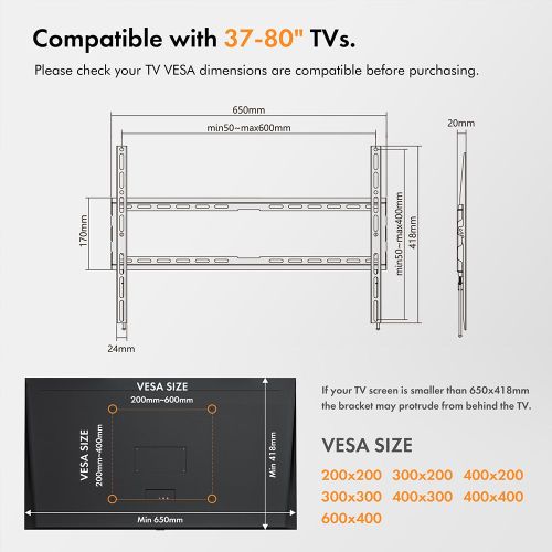 VonHaus Fiksni zidni nosač za TV 37-70'' do 35kg slika 6