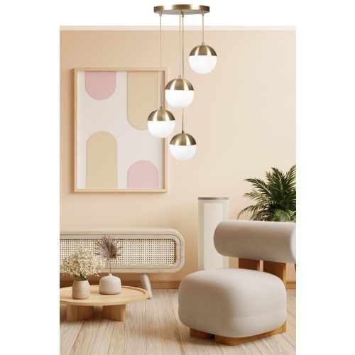 Küre 4 Lü Tepsili Eskitme Beyaz Camlı Sarkıt GoldWhite Chandelier slika 1