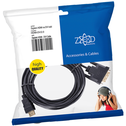 ZED electronic HDMI na DVI kabel,  2.0 met, ver. 1.4 - HDMI-DV/2.0 slika 1