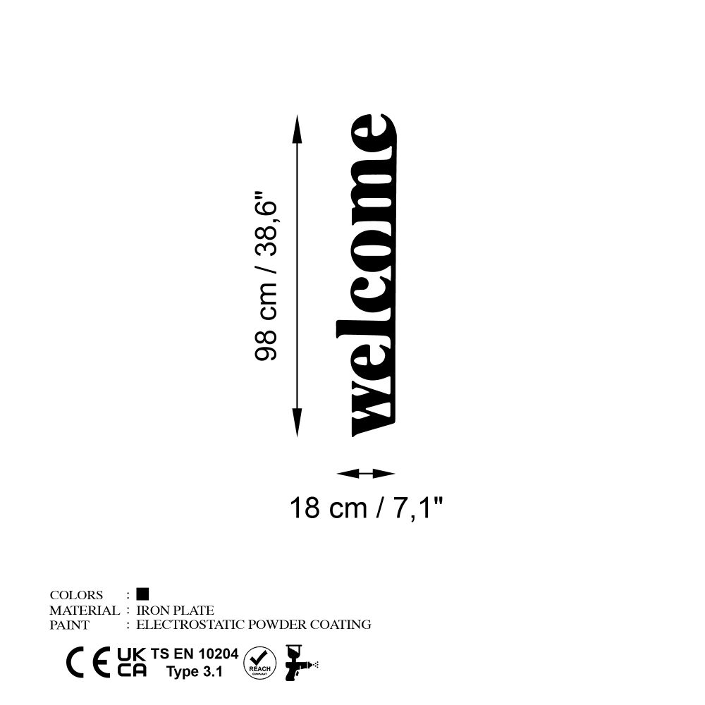 Decorative metal wall accessory Welcome-5, colour: black slika 7