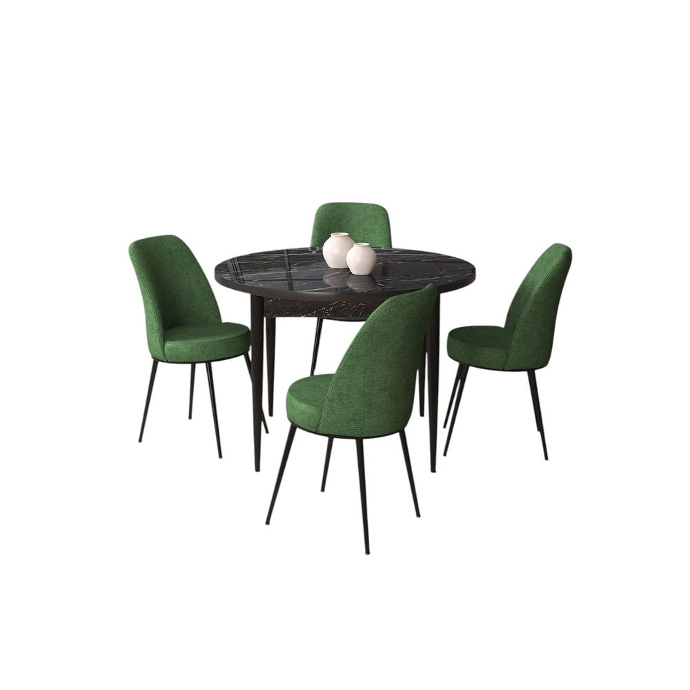 Set Trpezarijskog Stola i Stolica - Tor Crni Mramor (5 Komada) Khaki Crna slika 2