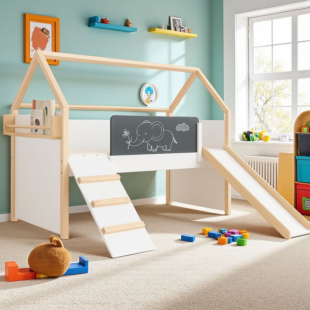Kinder Home Drveni dječiji krevet kućica Montessori, 90x200cm slika 1