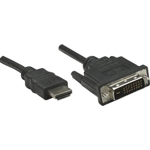 Manhattan DVI / HDMI adapterski kabel DVI-D 24+1-polni utikač, HDMI A utikač 3.00 m crna 372510 pozlaćeni kontakti, UL certificiran DVI kabel