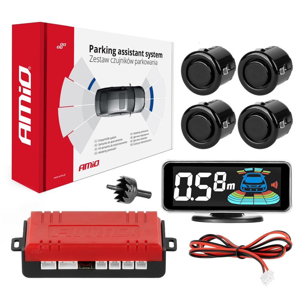 PARKING SENZORI CRNI SA 3D DISPLEJEM (4 SENZORA) AMIO slika 1