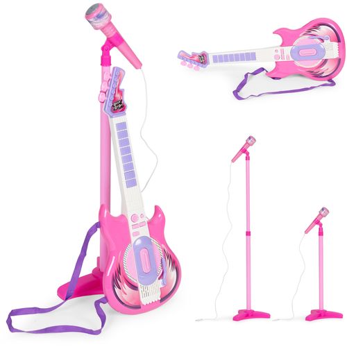 Mp3 dječja električna gitara sa stalkom i mikrofonom roza slika 1