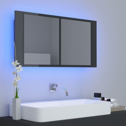 LED kupaonski ormarić s ogledalom sjajni sivi 90 x 12 x 45 cm slika 3