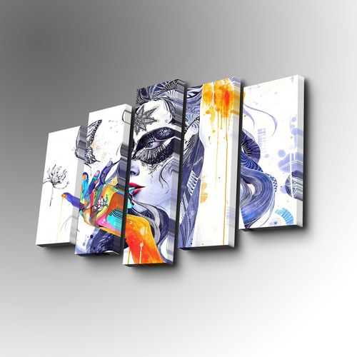 5Pabswc-03 Multicolor Decorative Canvas Painting (5 Pieces) slika 1