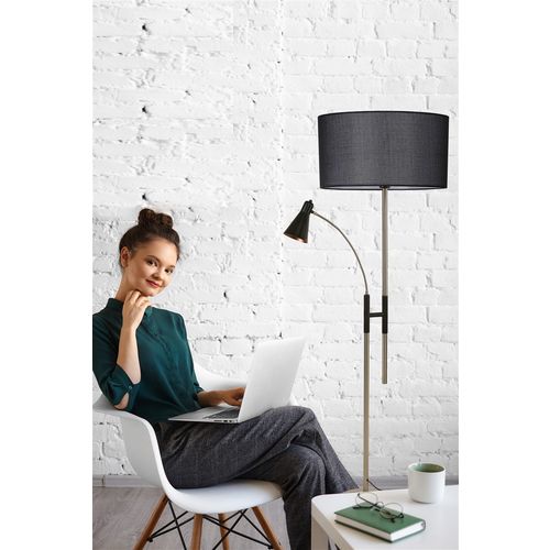 Forza Mat Krom Lambader Silindir Hasır Siyah Abajurlu Black Floor Lamp slika 1