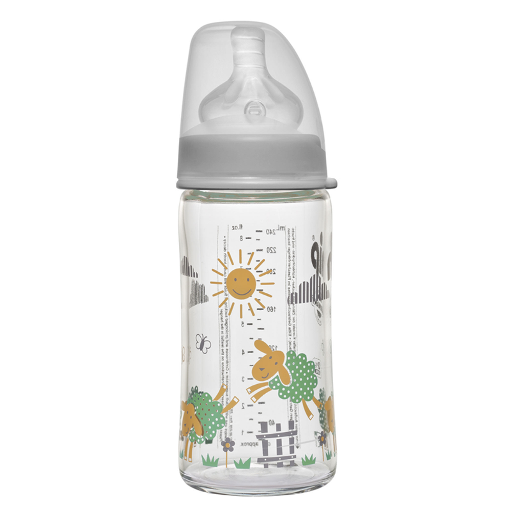 nip® Staklena flašica širokog grla sa silikonskom dudom 240ml 0m+, Boy slika 1