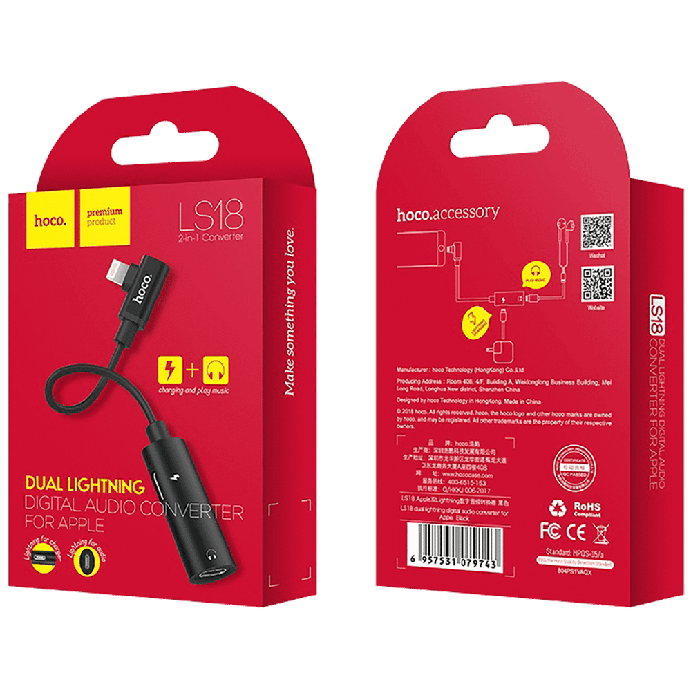 hoco. Adapter za slušalice 2in1, iPhone,Lightning na 2 x Lightning - LS18 Lightning to Lightning slika 2