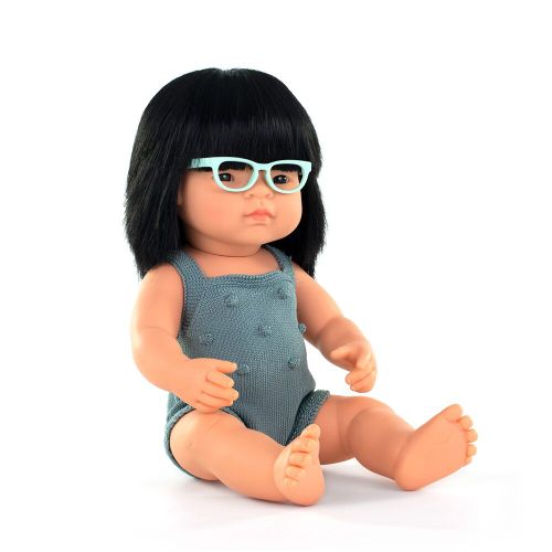 Miniland lutka Asian Girl with Glasses 38 cm Colourful slika 1