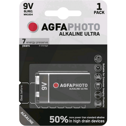 Agfa Baterija alkalna, 6LR6, 9V, blister 1 kom. - 9V B1 slika 1