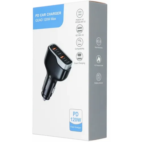 Auto punjač 2x USB QC 3.0 + 2x Type C PD CC53-2A2C (ukupno 120W) slika 3