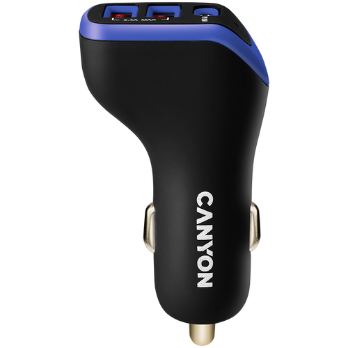 CANYON C-08, Universal 3xUSB car adapter, Input 12V-24V, Output DC USB-A 5V/2.4A(Max) + Type-C PD 18W, with Smart IC, Black+Purple with rubber coating, 71*39*26.2mm, 0.028kg slika 2