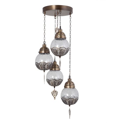 Neptün 4Lü Sarkıt Tepsili Eskitme Catlak Camlı Gold Chandelier slika 5