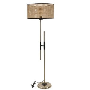 Felix Mat Krom Lambader Silindir Rattan Abajurlu Wicker Floor Lamp