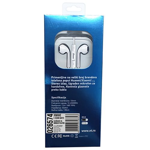 Xwave E500M white slušalice earbud za mobilni sa mik./stereo/3.5mm/kabl 1.3m slika 5
