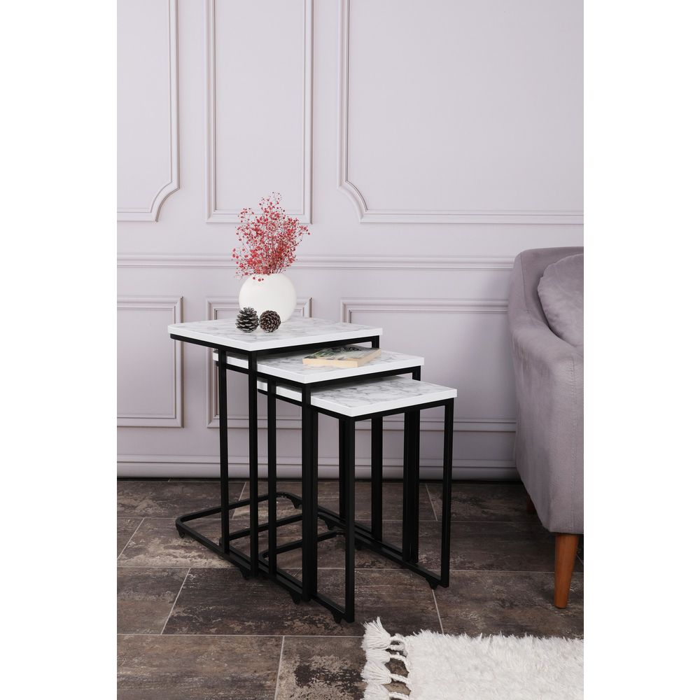 Ce Metal Zigon - 9404 Bijelo-Crni Set od 3 Stolića slika 1