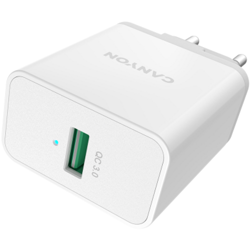 Canyon, QC3.0 36W WALL Charger with 1-USB A Input: 100V-240V, Output: USB-A:QC3.0 36W (5V3A/9V3.0A/12V3.0A), Eu plug , Over- Voltage , over-heated, over-current and short circuit protection Compliant with CE RoHs,ERP.Size:90*46*27.5mm, 71g, Whi slika 3