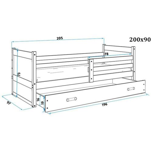 Drveni dečiji krevet Rico - sivi - roza - 200x90 cm slika 3