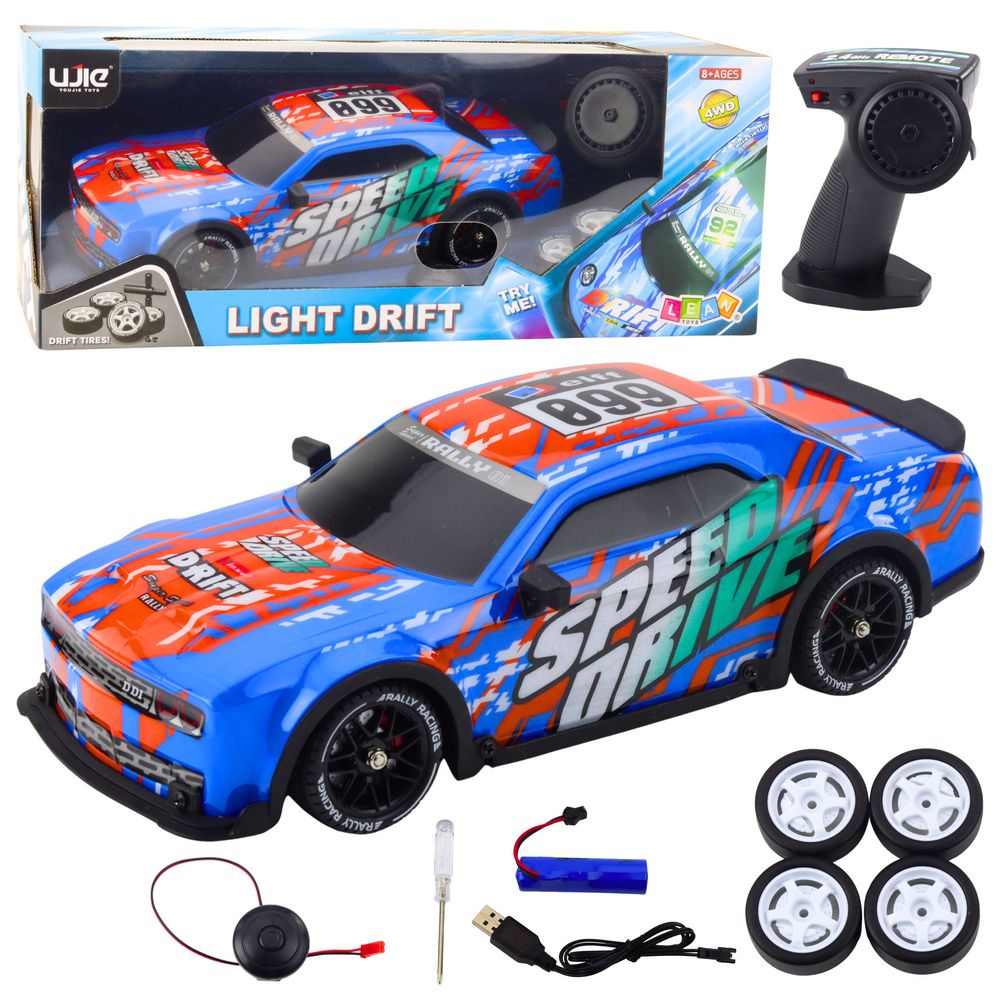 RC sportski automobil s osvijetljenim drift tijelom, plavi slika 1